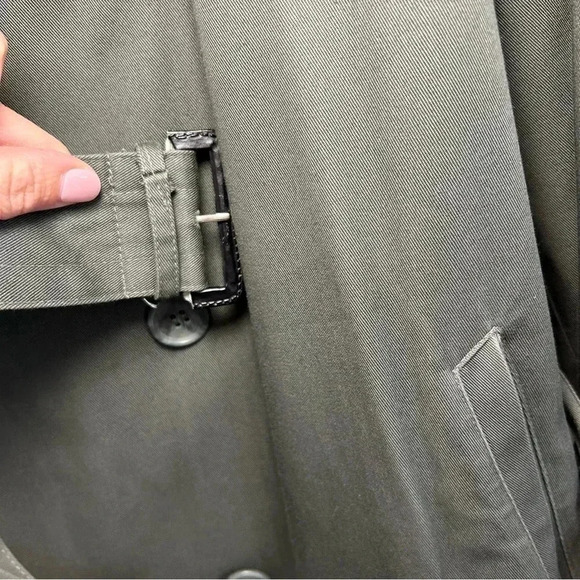 VTG 90 Stafford Trench Coat Removable Lining Men Size 44 Reg Button Up Belt Flaw - Picture 12 of 16
